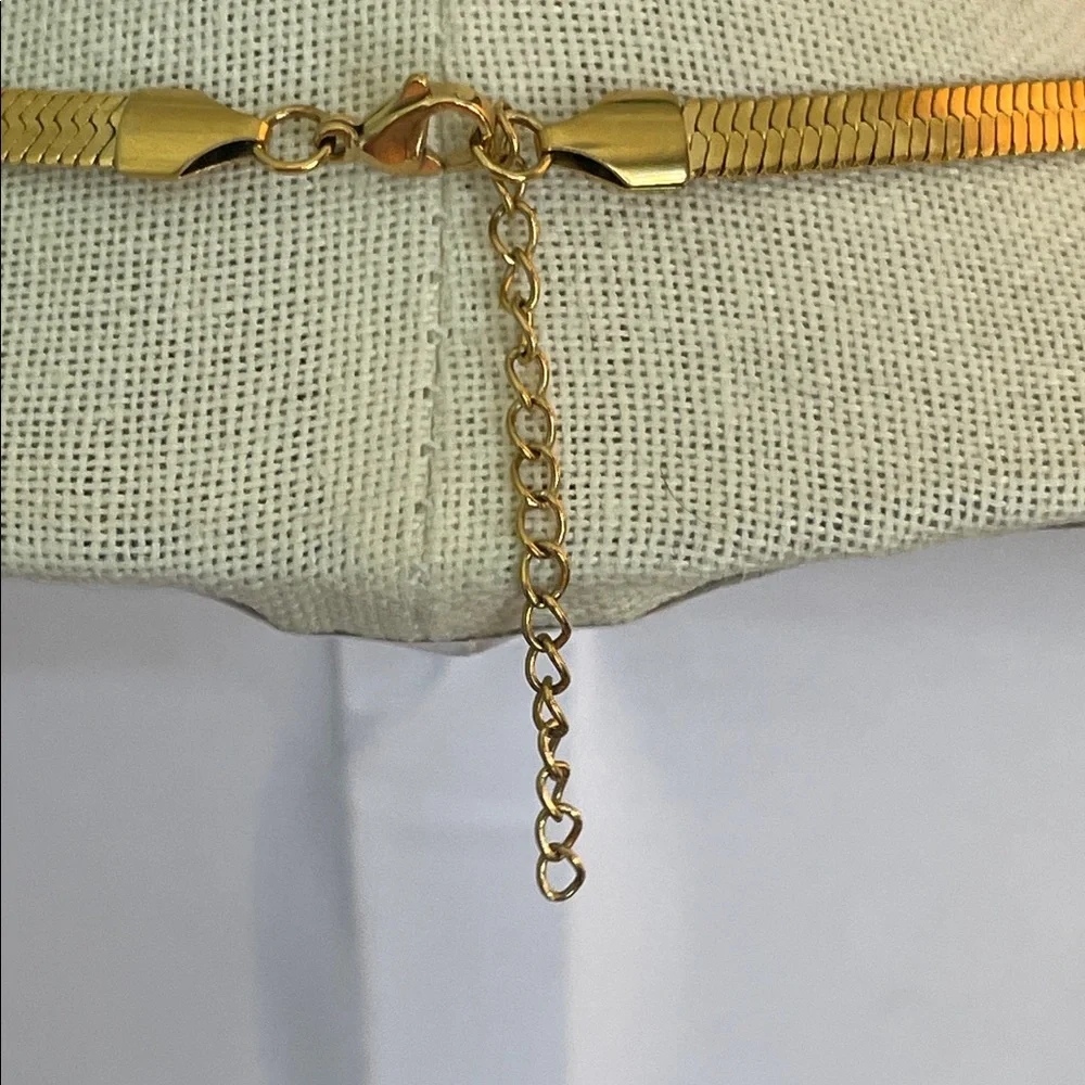 Gold Herringbone with Crystal Accent Necklace